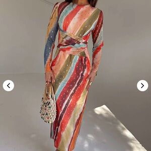 Never Fully Dressed Multicolor Striped Long Sleeve Dress (brand new, tags on)